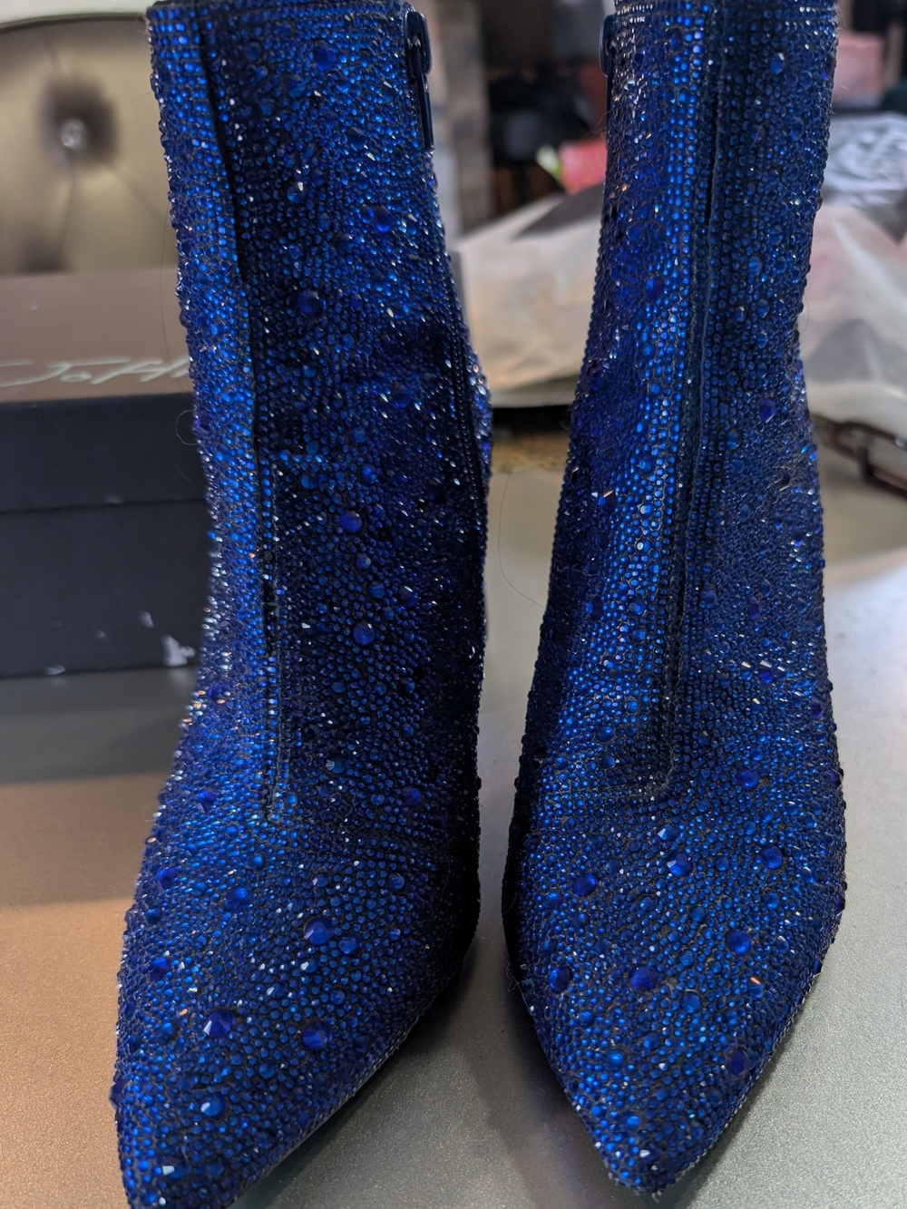 Betsey Johnson Royal Blue Crystal Zip Ankle Booties - Picture 5 of 7